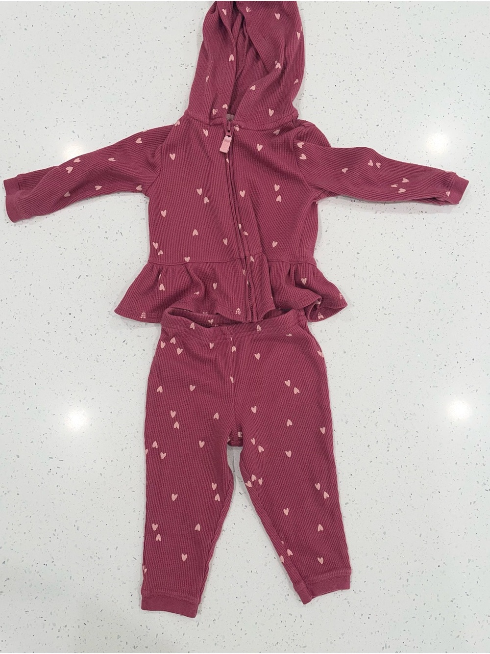 Carter's Girls Pink Heart Hooded Peplum Top & Pants Set